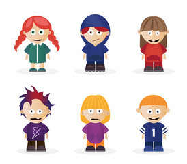 Vector illustrations of isolated boy and girl school kid characters.
