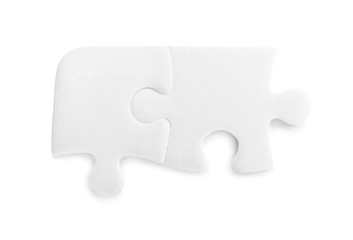 Blank puzzle pieces isolated on white, top view
