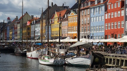 view of the popular old habour in Copenhagen, nyhavn.
