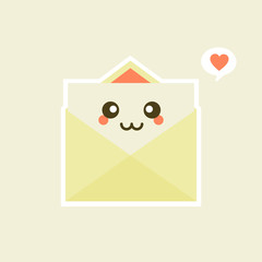 Cute and kawaii smiling happy envelope, paper letter. Vector flat cartoon character illustration.Isolated on white background. Envelope character concept. Love letter for valentine