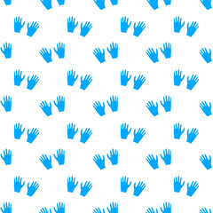 Medical latex gloves pair seamless pattern. Blue element on white background. Flat vector illustration.