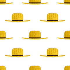 Straw hats horizontal seamless pattern on white background. Colorful abstract background. Vector illustration.