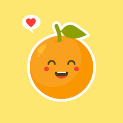 cute orange characters. Kawaii fruit vector characters isolated on color  background. Tangerine. Organic fruit. Cartoon style. Vector illustration for any design.