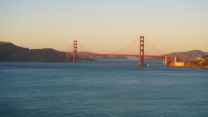 Golden Gate Bridge captured from Lands end during sunset hour.