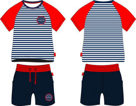 Boys t-shirt reglan shorts suit set stripes