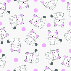 pattern. cute white cat with closed eyes. vector illustration. print