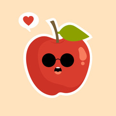 kawaii cute apple cartoon character. Apple cartoon character emoticon. Fruits Characters Collection: Vector illustration of a funny and smiling apple character.