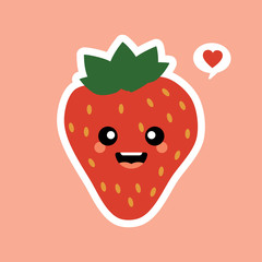 Happy strawberry character with a face vector isolated. Red berry