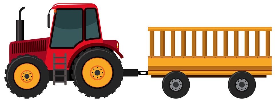 Tractor pulling wagon on white background