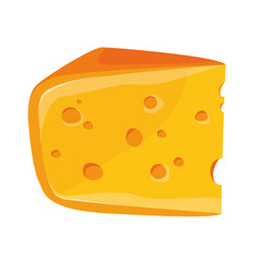 Piece of cheese vector illustration. Isolated on white background. Fresh, nutritious, tasty cheese. Triangular piece with holes. Healthy and natural food.