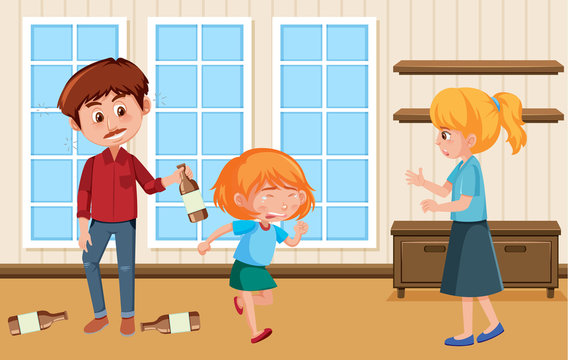 Scene with parents bullying their family at home