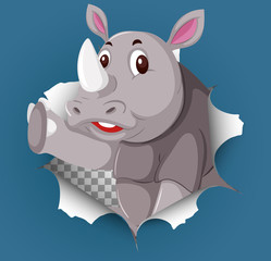 Cute rhino coming out of cracked wall