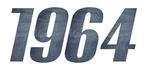1964 with jeans fabric texture on white background.