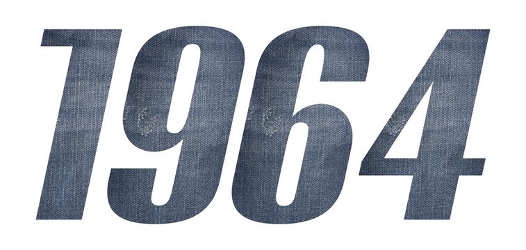 1964 with jeans fabric texture on white background.