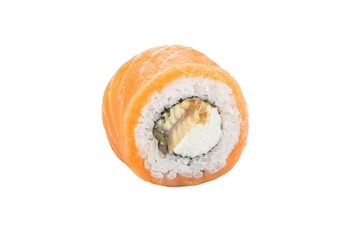 sushi roll isolated on white background japanese traditional cuisine one piece ginger eel shrimp salmon tuna caviar