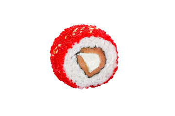 sushi roll isolated on white background japanese traditional cuisine one piece ginger eel shrimp salmon tuna caviar