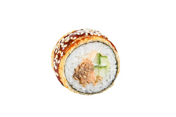 sushi roll isolated on white background japanese traditional cuisine one piece ginger eel shrimp salmon tuna caviar