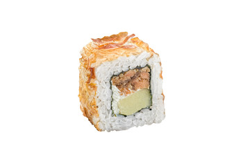 sushi roll isolated on white background japanese traditional cuisine one piece ginger eel shrimp salmon tuna caviar