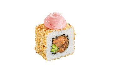 sushi roll isolated on white background japanese traditional cuisine one piece ginger eel shrimp salmon tuna caviar