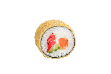 sushi roll isolated on white background japanese traditional cuisine one piece ginger eel shrimp salmon tuna caviar