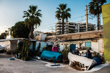Broken boats on the seashore
