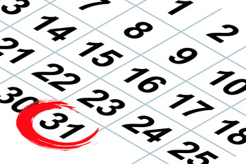 Isometric calendar fragment - last day of month with red mark over white background