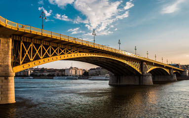 Fototapeta na wymiar Margaret bridge during sunset in Budapest, Hungary