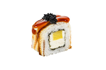 sushi roll isolated on white background japanese traditional cuisine one piece ginger eel shrimp salmon tuna caviar
