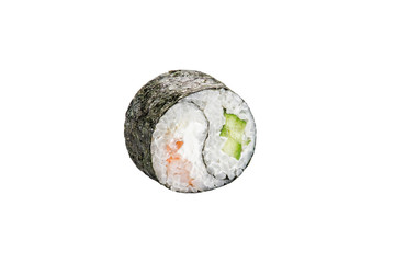 Fototapeta premium sushi roll isolated on white background japanese traditional cuisine one piece ginger eel shrimp salmon tuna caviar