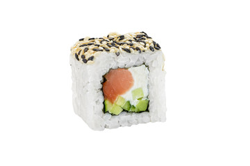 sushi roll isolated on white background japanese traditional cuisine one piece ginger eel shrimp salmon tuna caviar