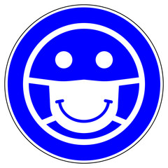 shas624 SignHealthAndSafety shas - german - Gebotszeichen - english / mandatory sign: emotion face sign / lachen - smiley emoji flat mask icon. - emoticon face protection mask - laugh. - xxl g9600