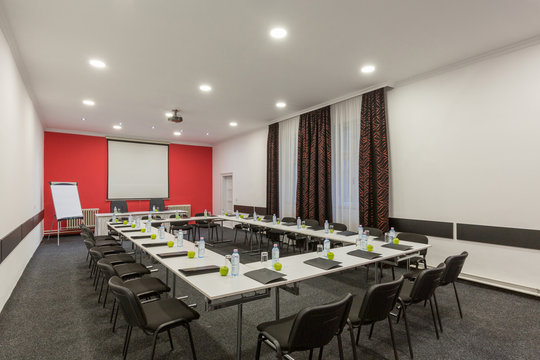 Interior of a small conference room in a hotel