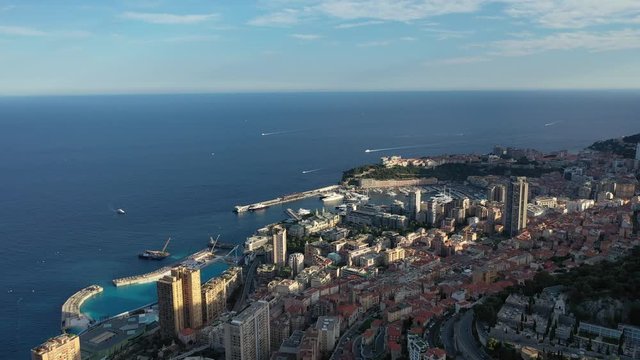 Beautiful footage of flight over the Principality of Monaco in Sunny weather, with a view of the sea. Aerial photography