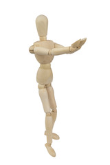 Wooden mannequin with connected hands for holding object isolated on white background