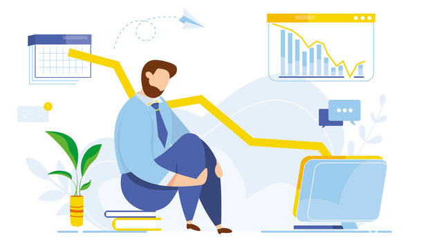 Modern vector illustration of world financial crisis. Oil price drop. Collapse of the economy. Bankruptcy. Down arrow stocks graph. Economy stock market crash down. Depression amid losing money