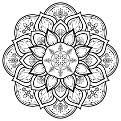 Circular Flower Mandala with vintage floral style, Vector mandala Oriental pattern, Hand drawn decorative element. Unique design with petal flower. Concept relax and meditation use for page logo book