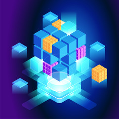 Abstract future high tech concept. Modern web technology. 3d isometric vector illustration. Page template. 