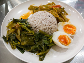 stir fried chinese kale eat with rice and boil egg