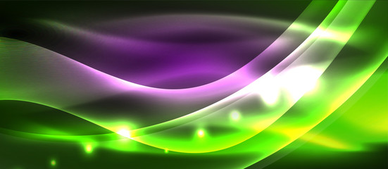 Abstract background. Shiny design neon waves with light effects, techno trendy design. Vector Illustration For Wallpaper, Banner, Background, Card, Book Illustration, landing page