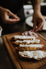 Professional chef working in restaurant kitchen and making delicious traditional food.