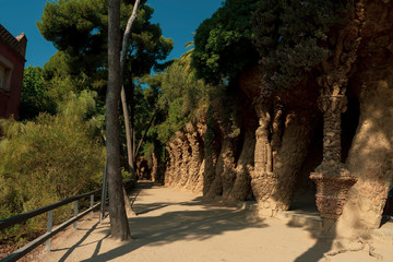 Antonio Gaudi's mosaics in Parc Guell are very colorful.
Even the stone columns are very particular.