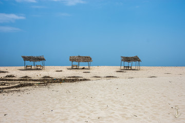 Shades made at the beach to shelter from the soaring heat and sun during summer