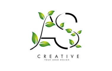 Leaf Letters AS A S Logo Design with Green Leaves on a Branch. Letters AS with nature concept.