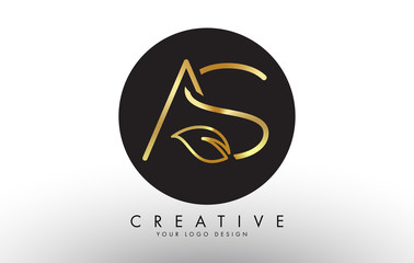 Golden Leaf Letters AS A S and Creative Swoosh and Black Circle Logo Design.