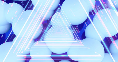 Abstract futuristic background with spheres, fluorescent ultraviolet light, colorful laser neon lines, 3d illustration