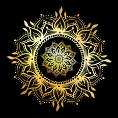 Mandala. Vintage round pattern. Hand drawn abstract background. Traditional Indian henna mehendi tattoo element in gold and black. Vector illustration.