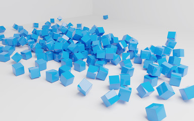 Abstract blue square shape scene 3d render wallpaper background
