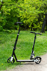 adult scooters stand near the path in the park