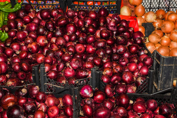 Fresh and organic fruits and vegetables at farmers market. Biological and organic