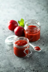 Homemade plum jam, canned